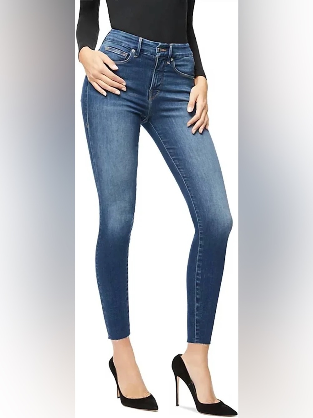 GOOD AMERICAN Good Waist Crop Raw Hem Jeans